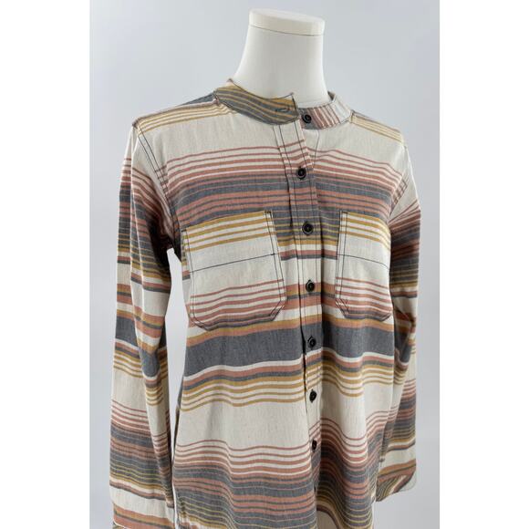 Kavu Tops - Kavu Womens Ivory Stripe Flannel Top Cotton Band Collar Shirt Cotton S